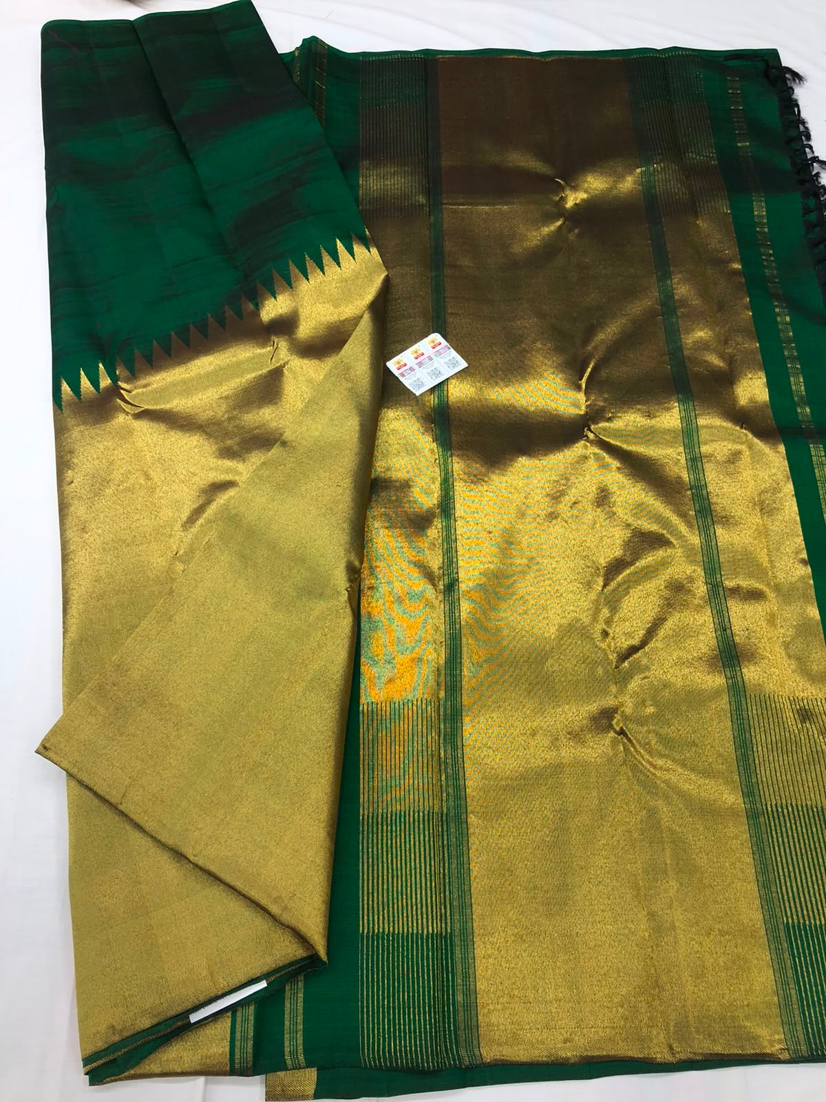 Raising Border Kanchipuram Pure Silk Saree Green Indian Kanjivaram Sari| SPK332