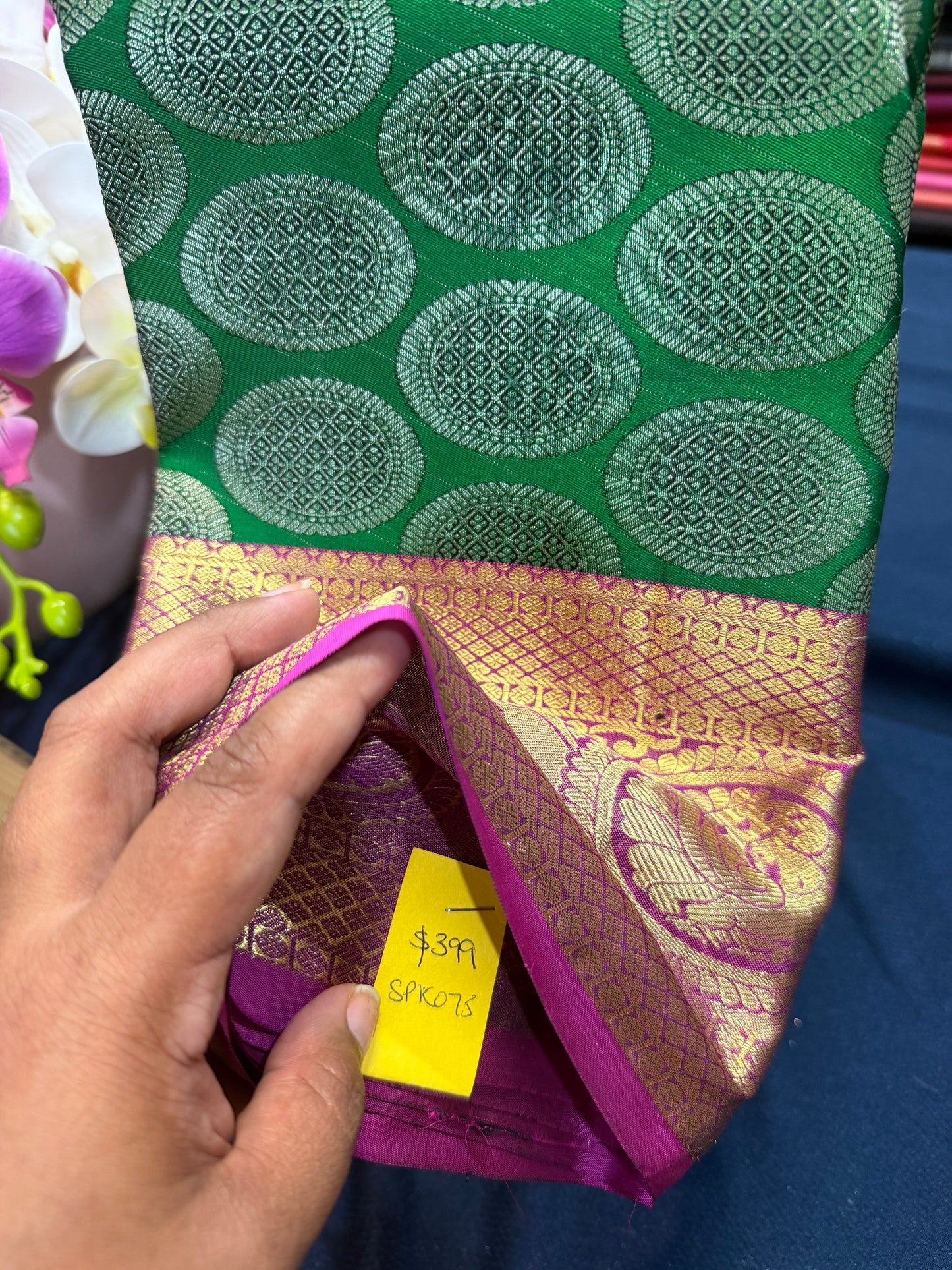 Kanchipuram Pure Silk Saree Green Bridal Kanjivaram Sari| SPK095