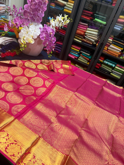 Bridal Kanchipuram Pure Silk Saree Kanjivaram handloom Pink Sari SPK466