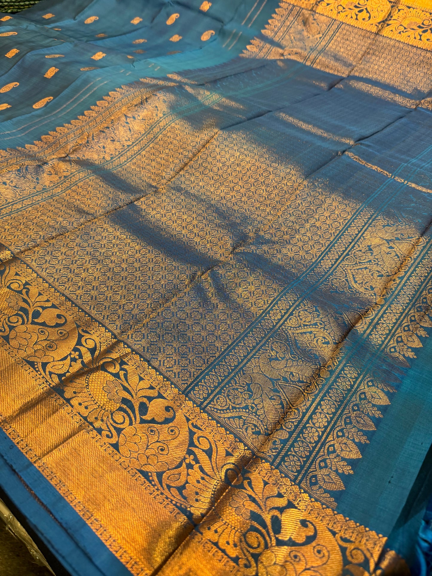 Kanchipuram Pure Silk handloom Saree Indian Kanjivaram Blue Sari SPK426