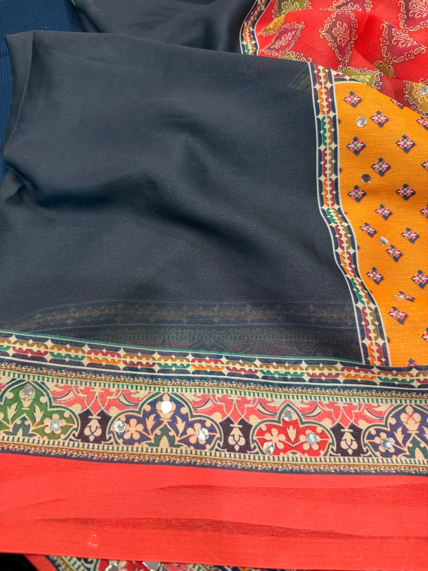 Black Multi Mirror Worked Masakali Sari Indian Fancy Saree C3