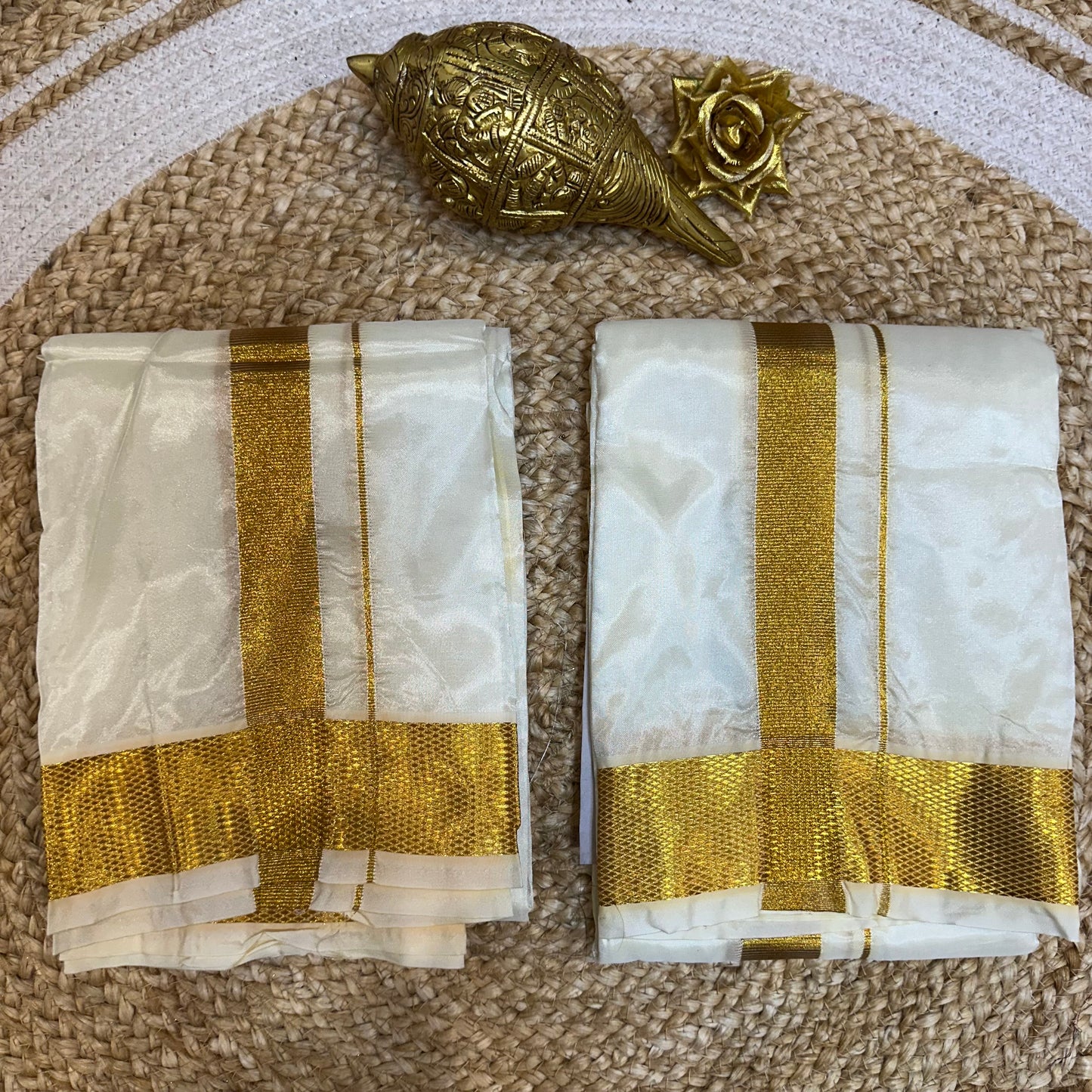 8x4 South Indian Vesti Men’s Cream Gold Vetti Dhotti V23