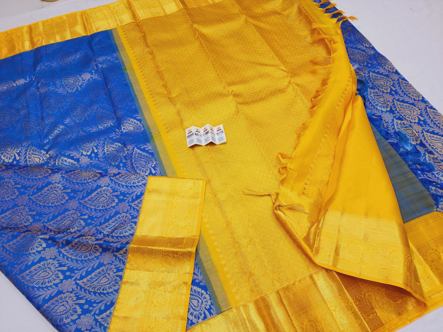 Kanchipuram Pure Silk Saree Blue & Yellow Kanjivaram Sari| SPK121