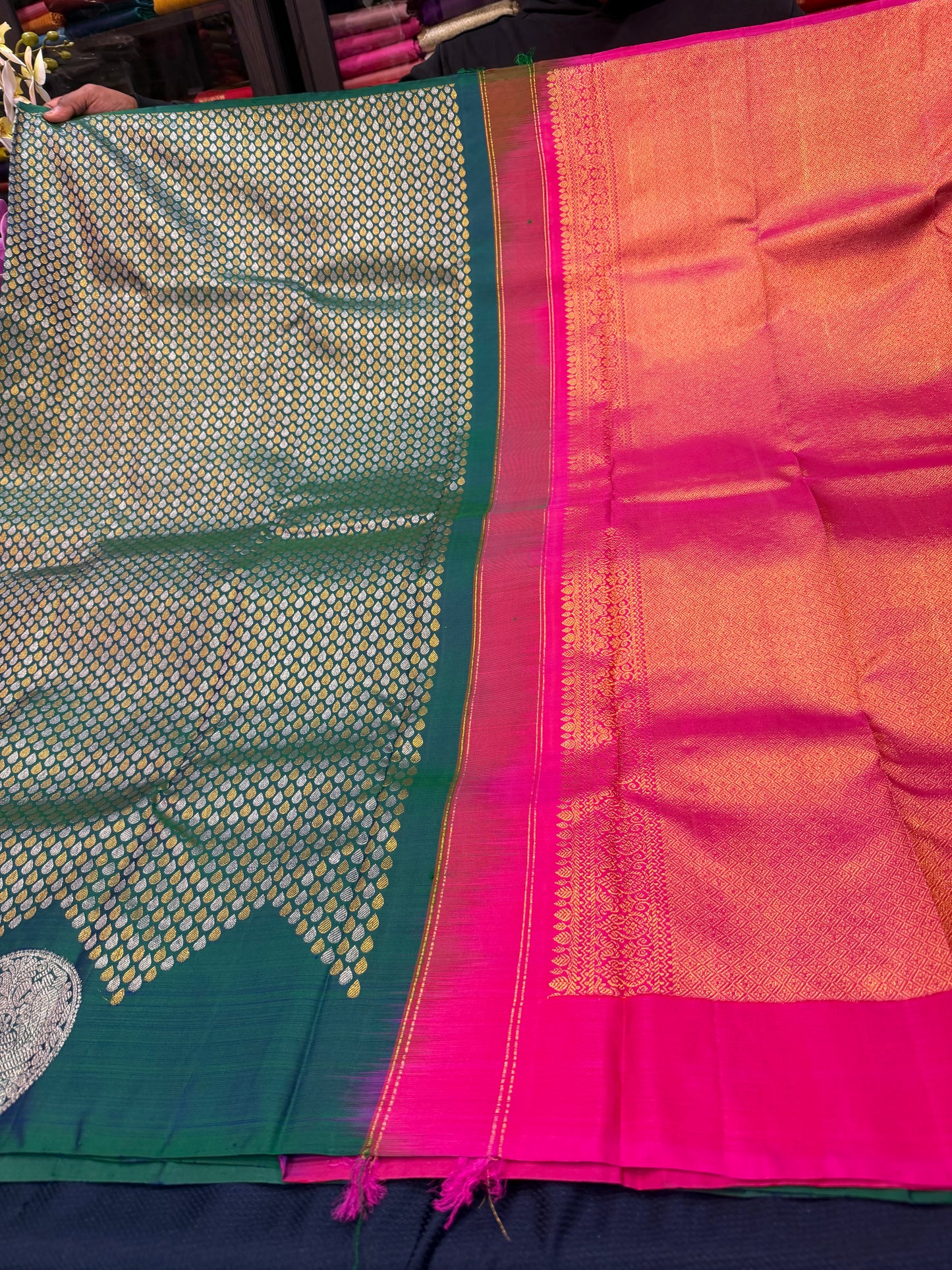 Kanchipuram Pure Silk handloom Saree Indian Kanjivaram Green Sari SPK427