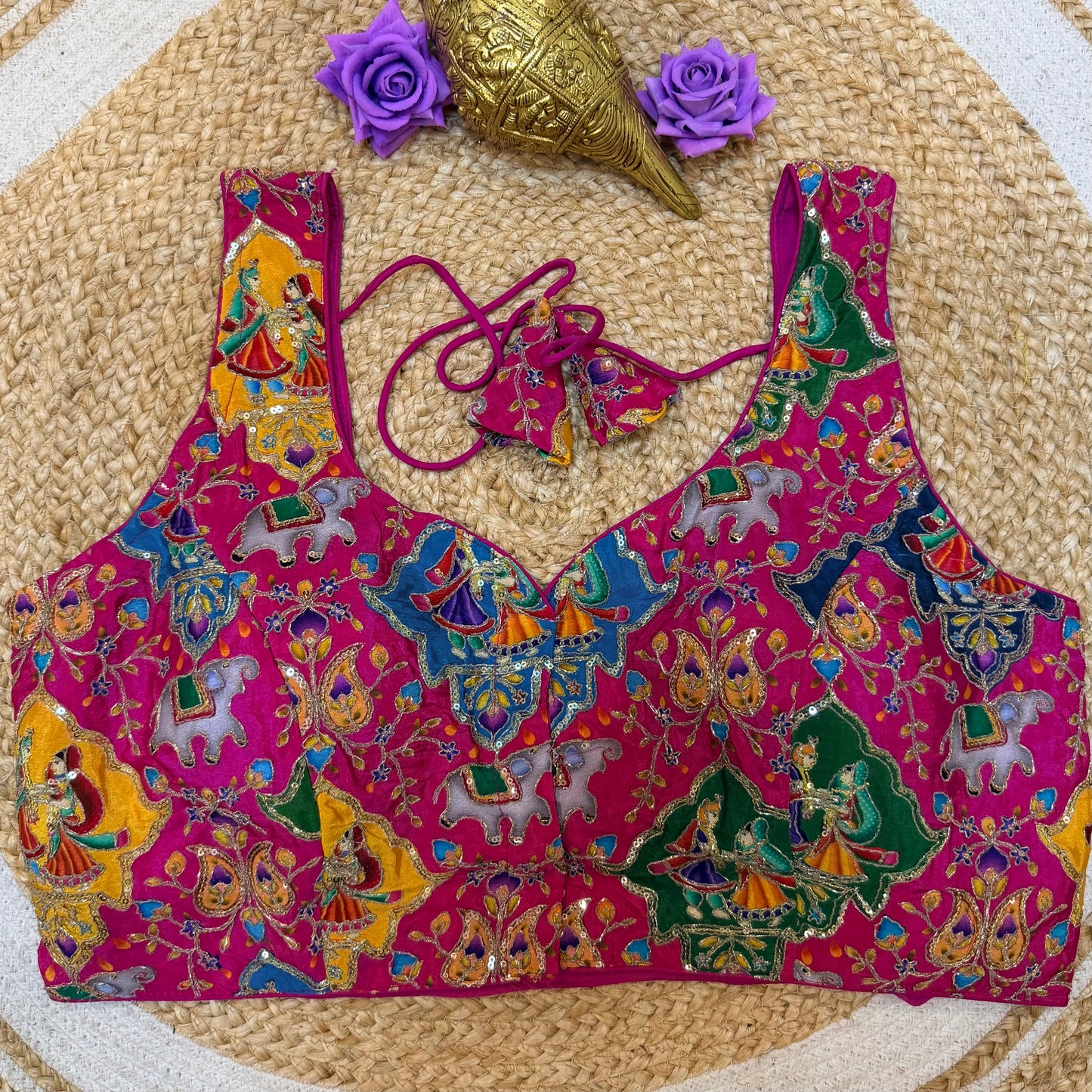 Mango Yellow Precision Printed 44” Size 14 Sari Blouse Indian Saree Top B407