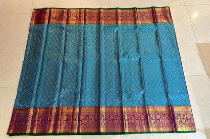 1g Gold Kanchipuram Pure Silk Saree Blue Pink Kanjivaram Sari| SPK