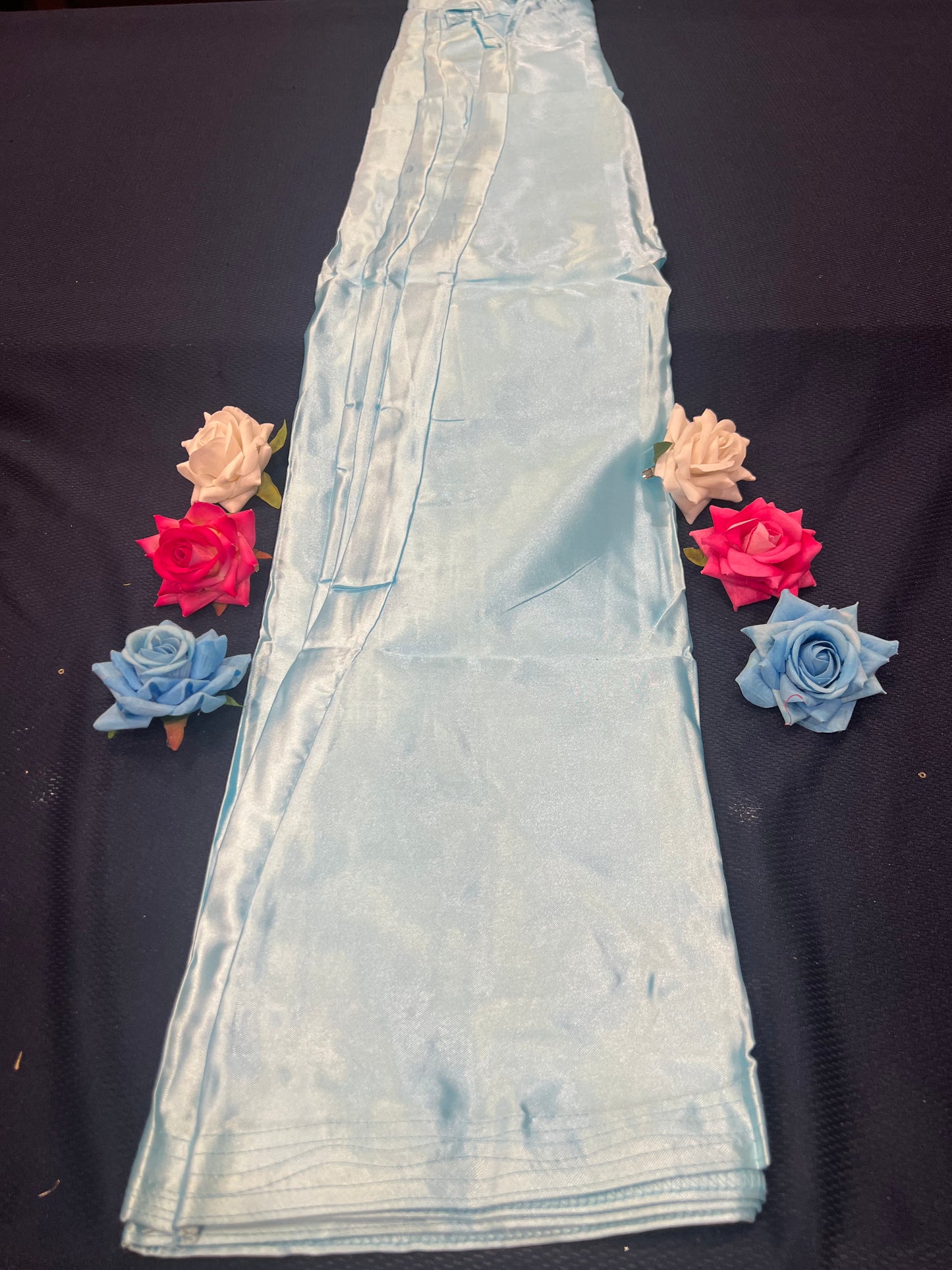 Free size Sari Petticoat Satin Underskirt Saree Skirt Silver Grey P4