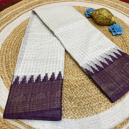 White & Purple Madurai Sungudi Cotton Sari Indian handloom Saree C2