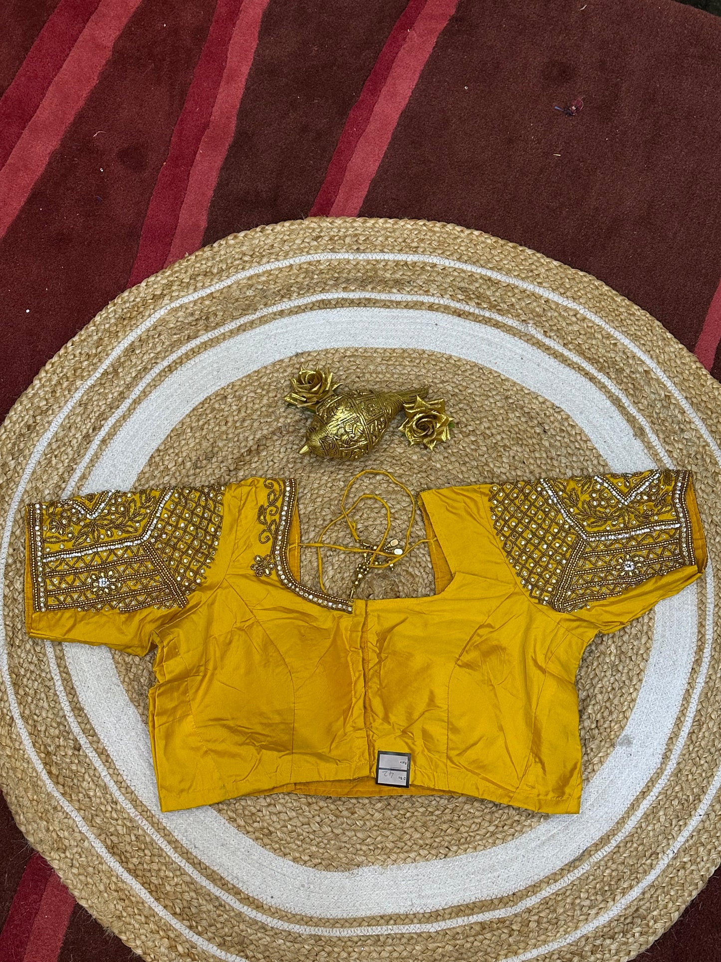 42” XL Size 12 size Aari Worked Sari Blouse Indian Saree Top Yellow B147