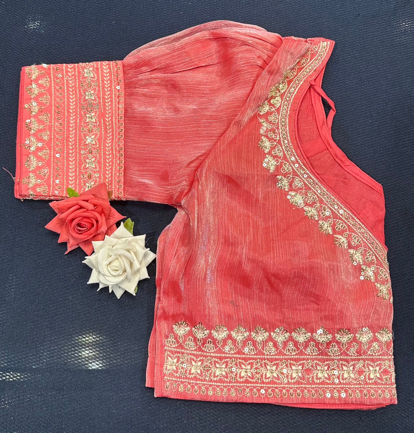 Navy Blue Sari Blouse Indian Saree Top Worked Choli B425