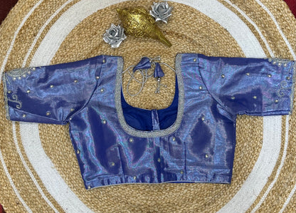 36” Small size Aari Worked Sari Blouse Indian Saree Blue Top B141