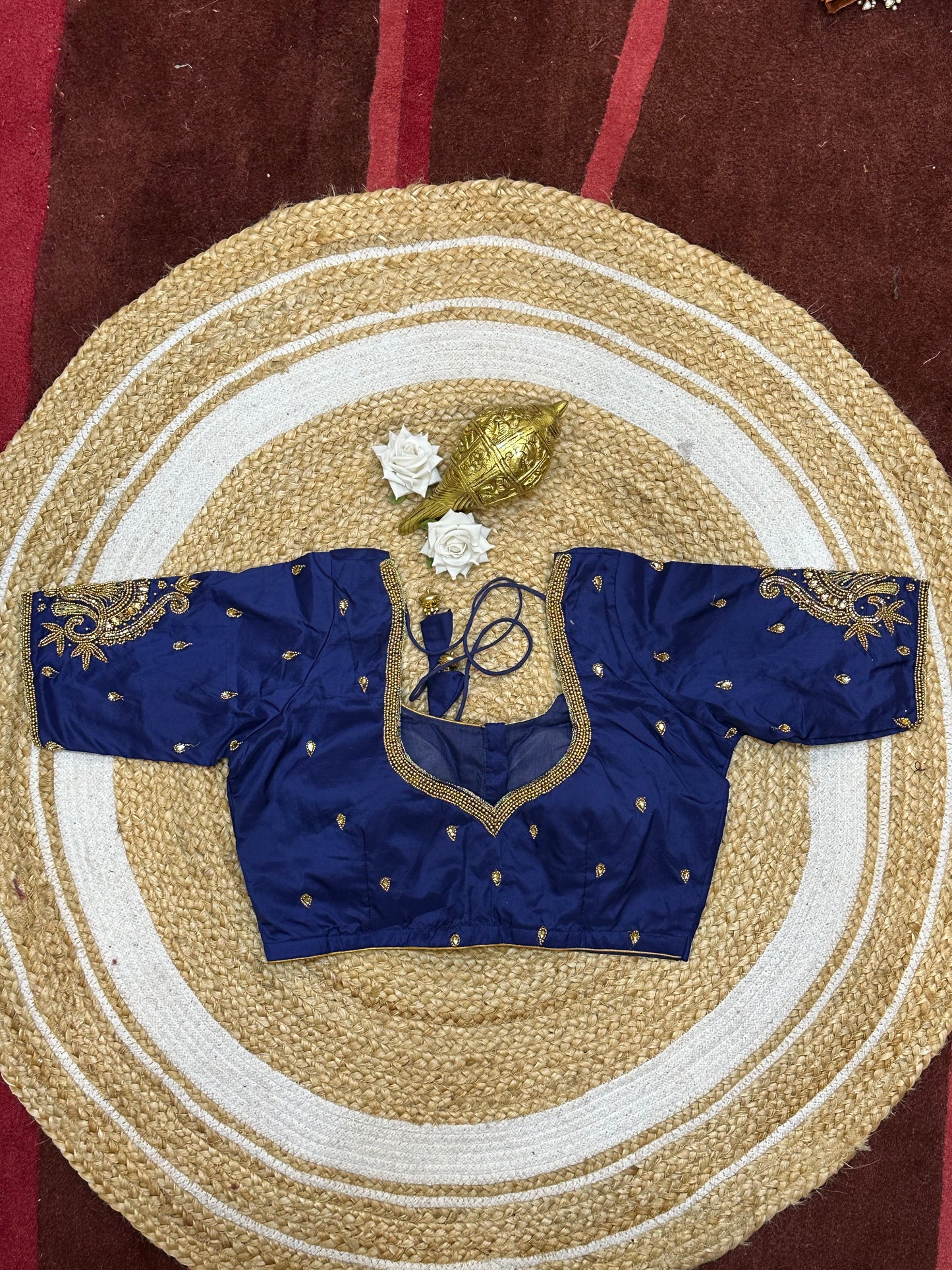 36” Small size Aari Worked Sari Blouse Indian Saree Navy Blue B205