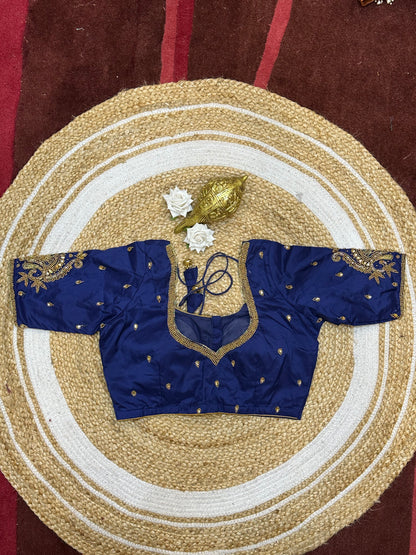 36” Small size Aari Worked Sari Blouse Indian Saree Navy Blue B205