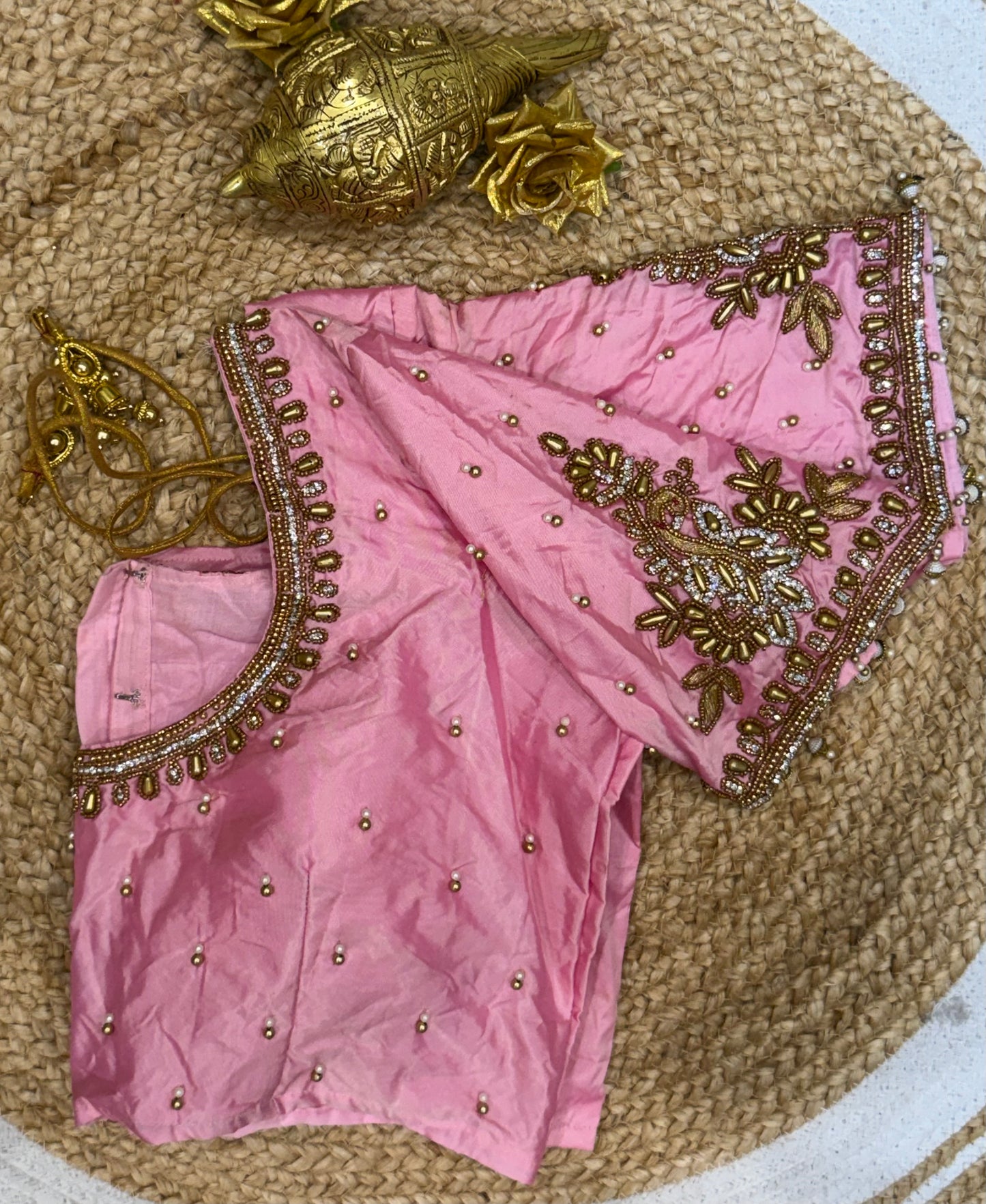 42” XL Size 12 size Aari Worked Sari Blouse Indian Saree Top Pink B157