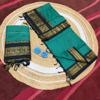 Green & Black Kalyani Silk Cotton Sari South Indian Saree S140