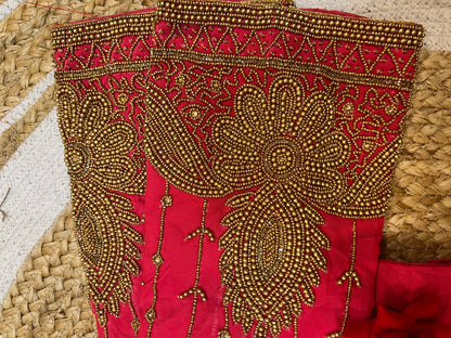 40” Bridal Aari hand Worked Sari Blouse Indian Top Choli Silk Red B38