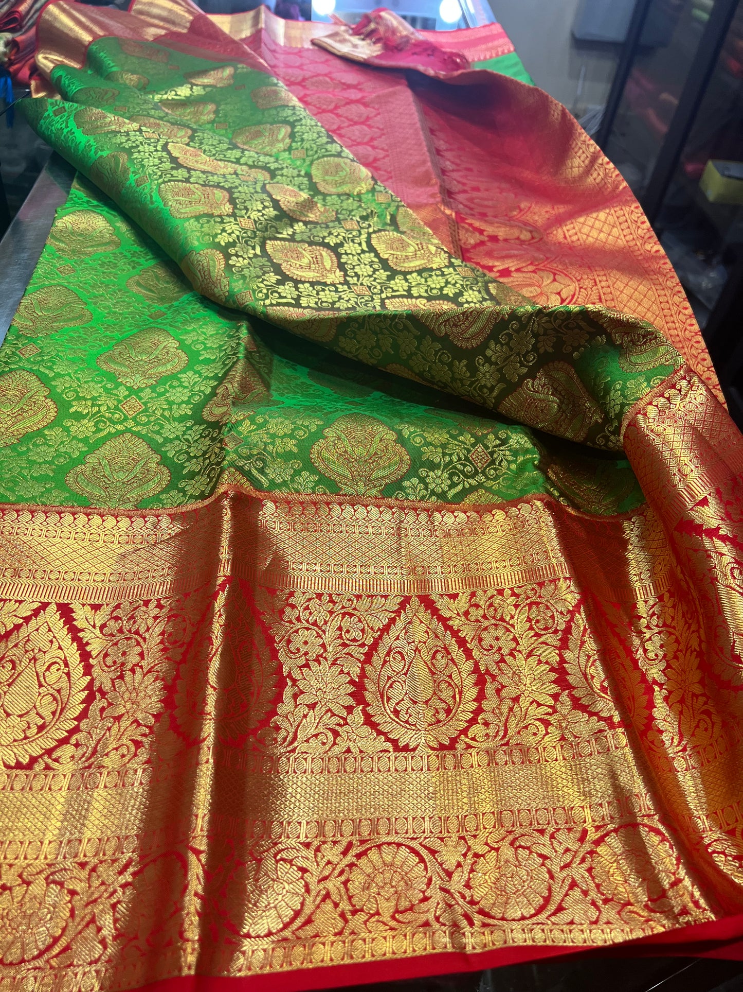 Bridal Kanchipuram Pure Silk Saree Green Kanjivaram Sari| SPK170