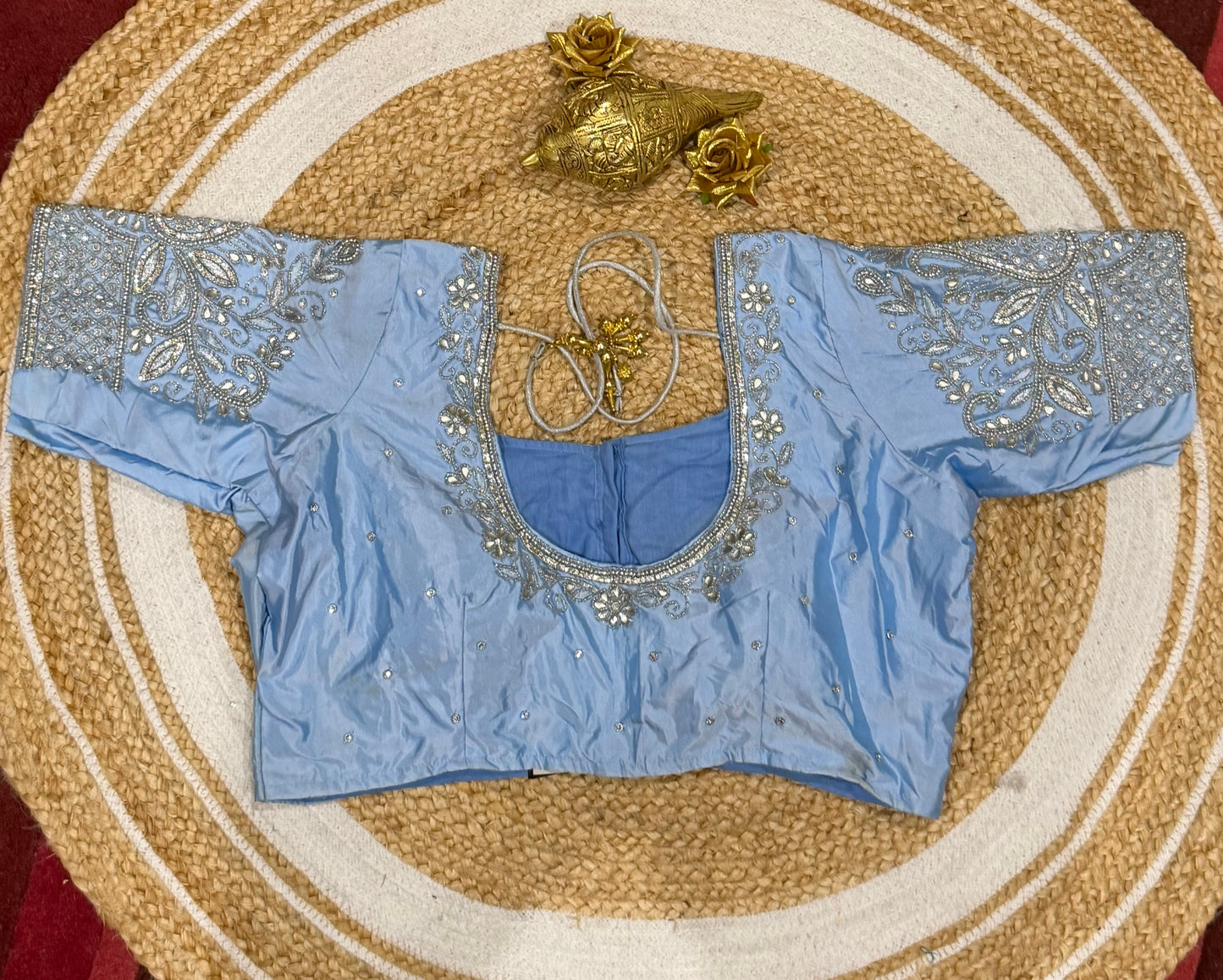 42” XL Size 12 size Aari Worked Sari Blouse Indian Saree Top Blue B164