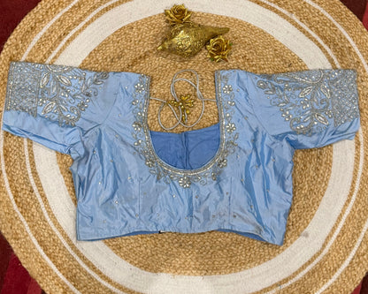 42” XL Size 12 size Aari Worked Sari Blouse Indian Saree Top Blue B164