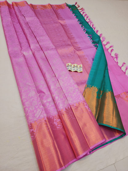 Bridal Kanchipuram Pure Silk Saree Pink Kanjivaram Sari| SPK117