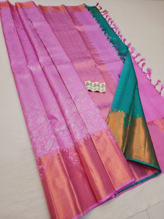 Bridal Kanchipuram Pure Silk Saree Pink Kanjivaram Sari| SPK117