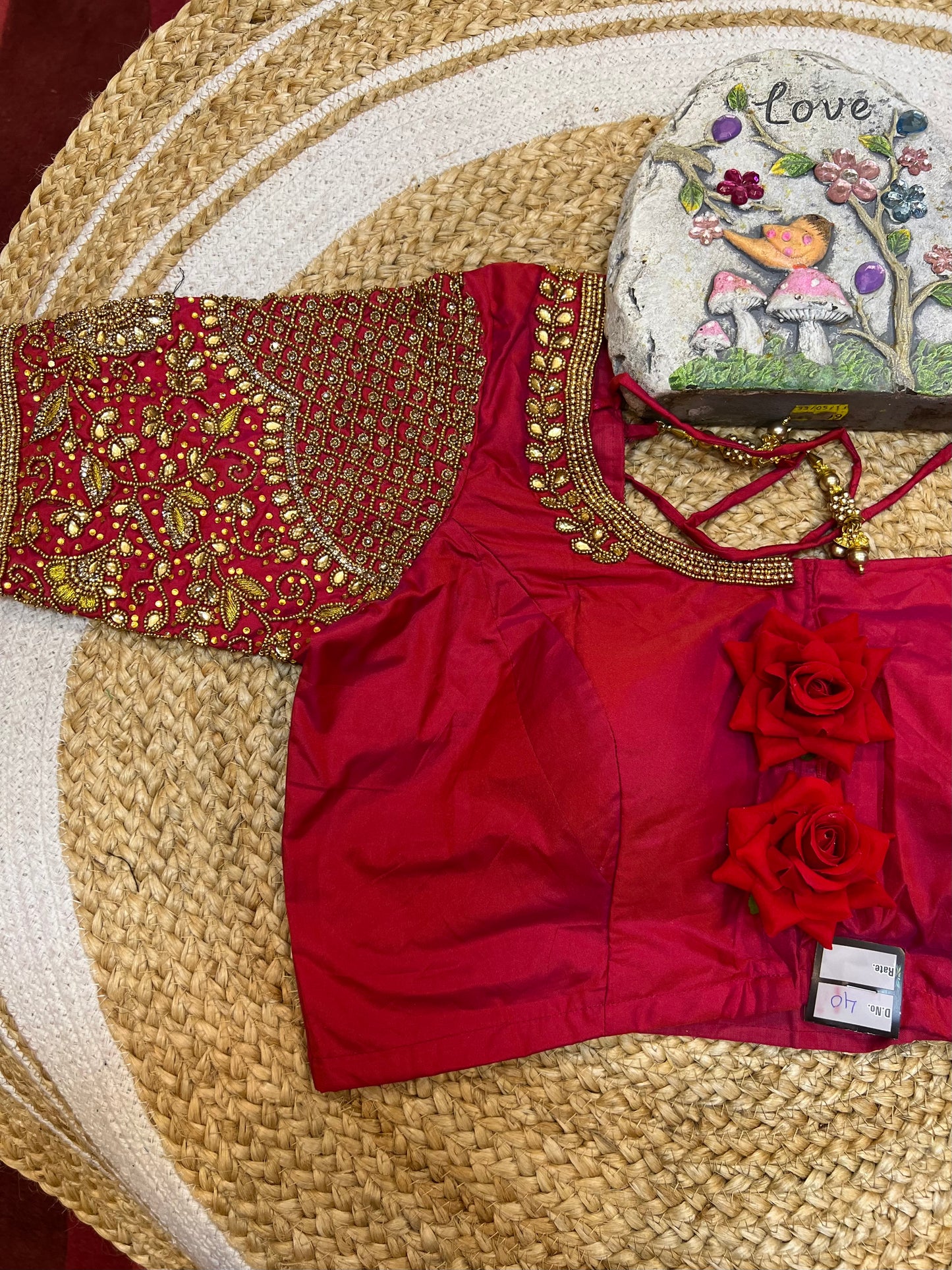 40” Bridal Aari hand Worked Sari Blouse Indian Top Choli Silk Red B39