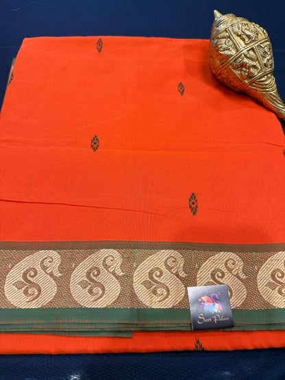 Cotton Sari Orange Indian Saree S1