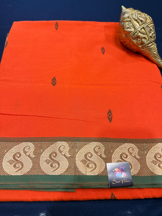 Cotton Sari Orange Indian Saree S1