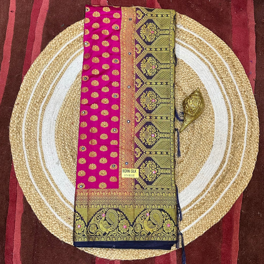 Bangalore Silk Sari Indian Fancy Saree Pink & Blue S119