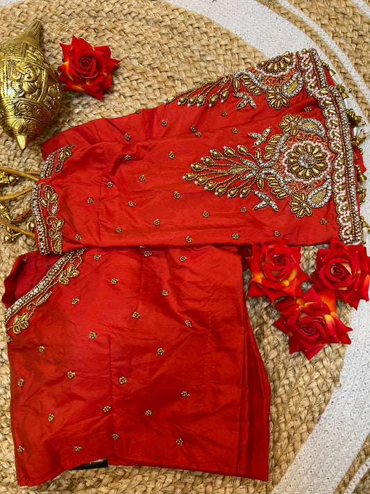 40” Bridal Aari hand Worked Sari Blouse Indian Top Choli Silk Red B36