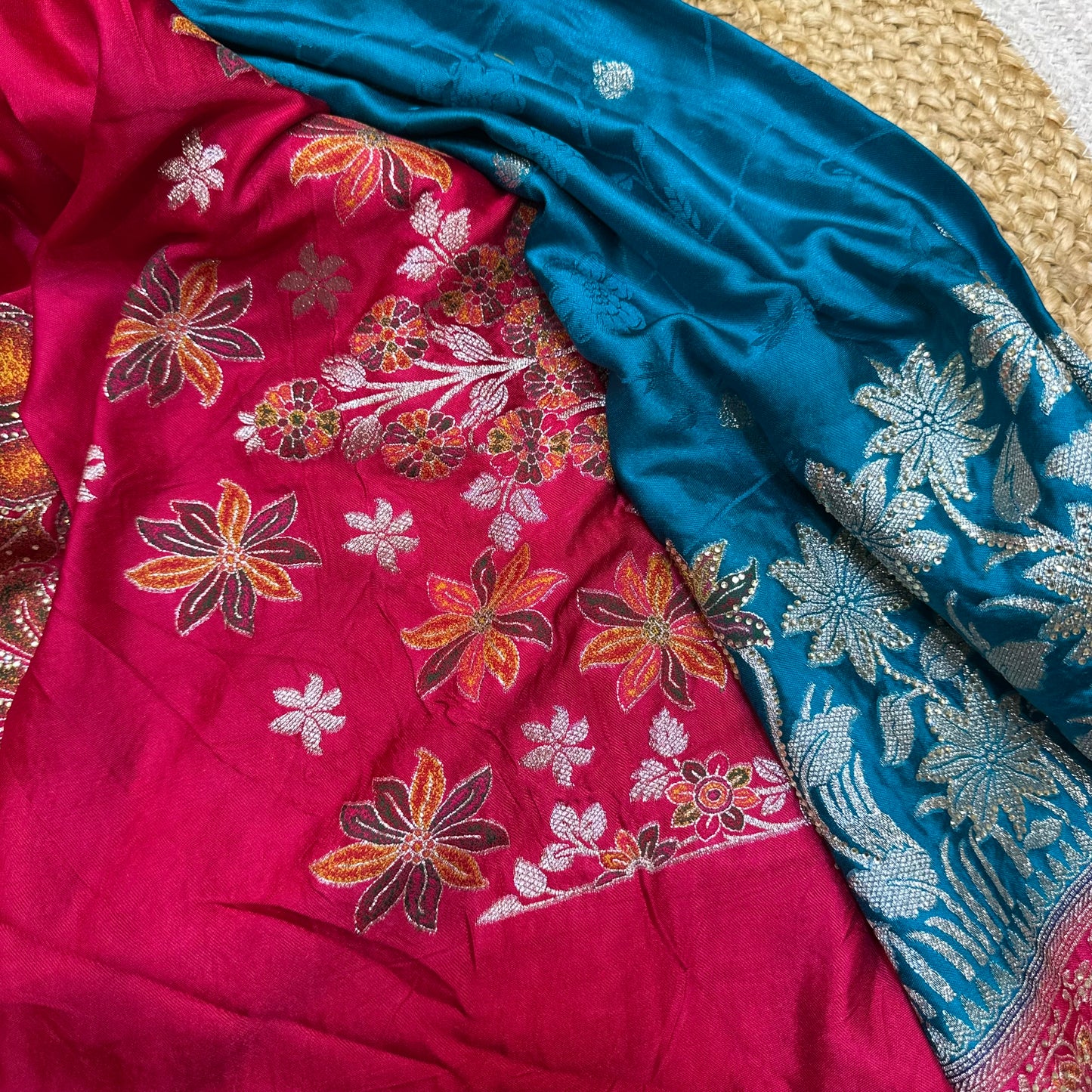 Blue Pink Sari Indian Fancy Stonework Party wear Silk Saree S145