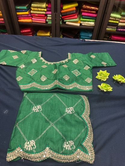 Green Fancy Party wear Sari Indian Saree Blouse Combo S83