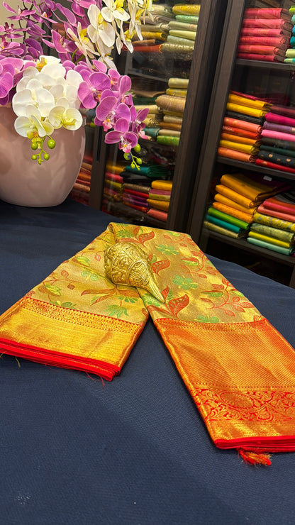 Kanchipuram Pure Silk Saree Bridal Tissue Kanjivaram Sari SPK240