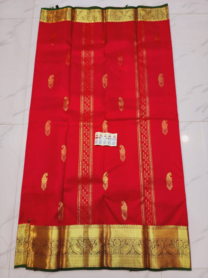 Kanchipuram Pure Silk Saree Red & Green Kanjivaram Sari| SPK081