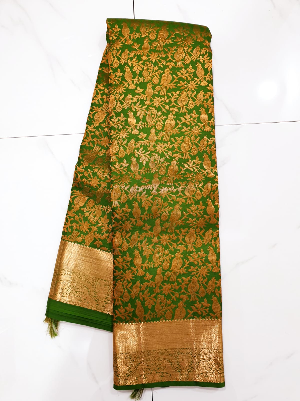 Kanchipuram Pure Silk Saree Green & Copper Kanjivaram Sari| SPK187