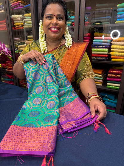 Semi Silk Saree Indian Bridal Kanjivaram Kanchipuram Sari Semi3