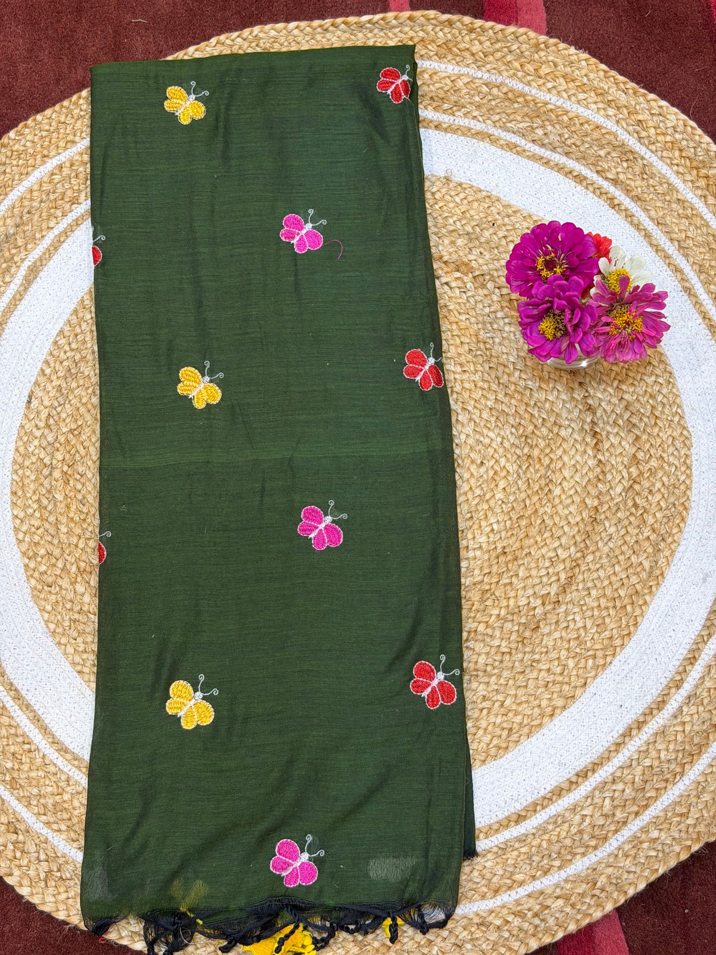 Khadi Soft Cotton Linen Sari Indian Saree Green S8