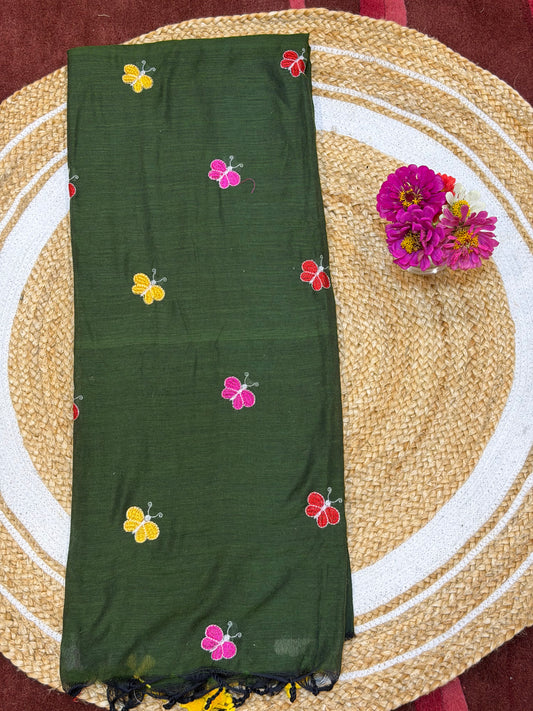 Khadi Soft Cotton Linen Sari Indian Saree Green S8