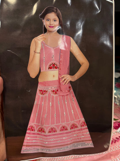 20” Size 2 Indian Girlswear Lehenga Skirt Top & Dupatta Pink G002