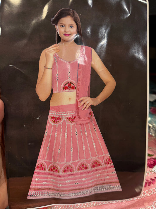 20” Size 2 Indian Girlswear Lehenga Skirt Top & Dupatta Pink G002
