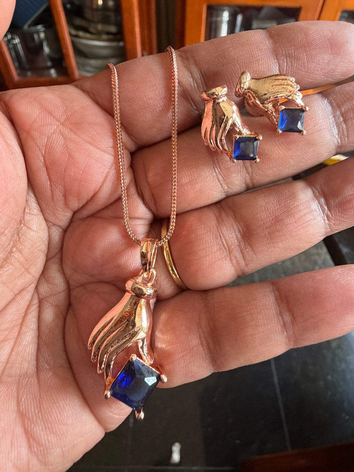 Indian Necklace Chain Pendant & Earrings set Jewellery Rose Gold N104