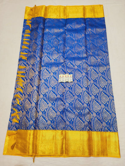Kanchipuram Pure Silk Saree Blue & Yellow Kanjivaram Sari| SPK121
