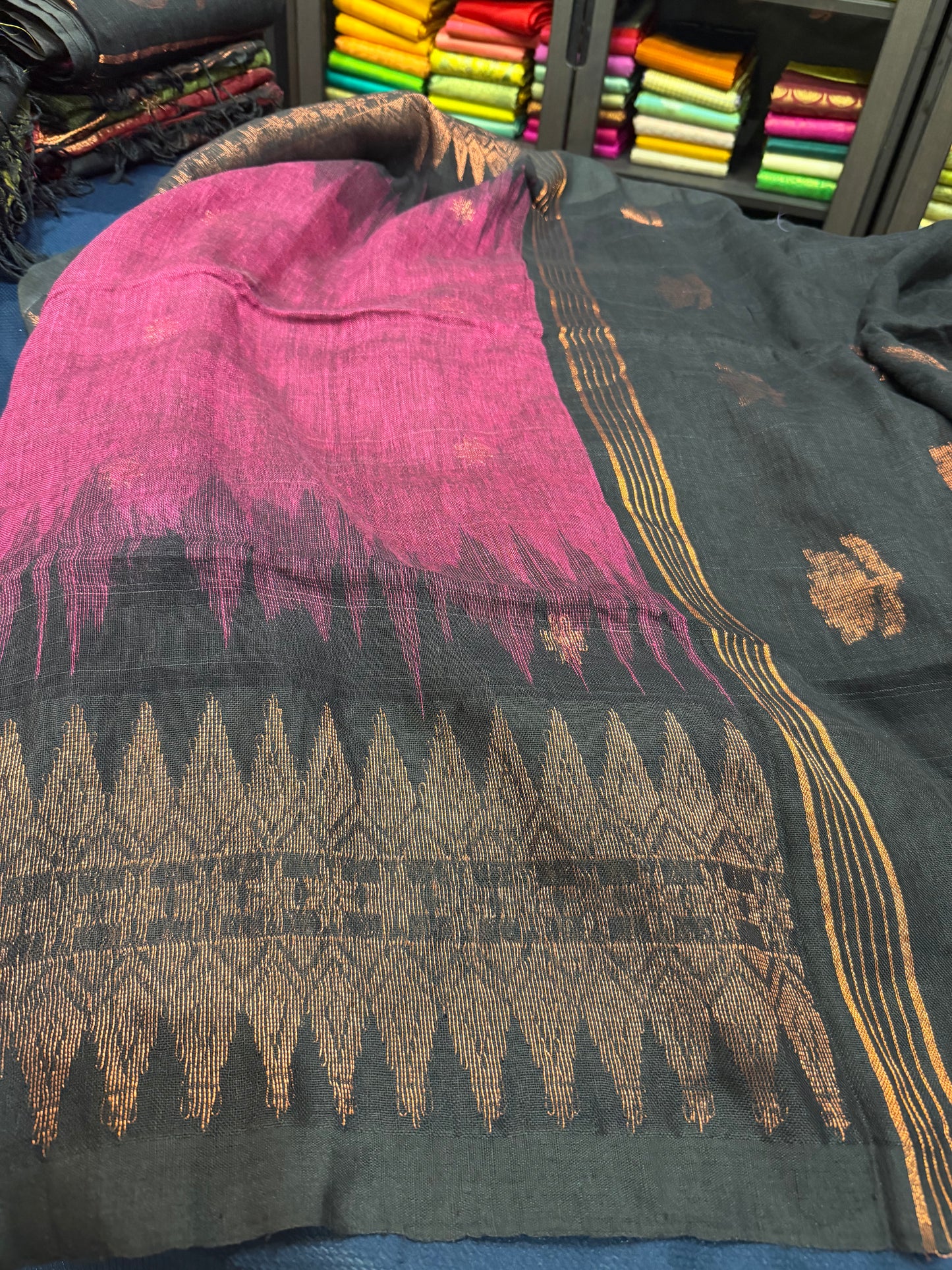 Soft Silk Cotton Linen Sari Indian Saree Copper Jari S122