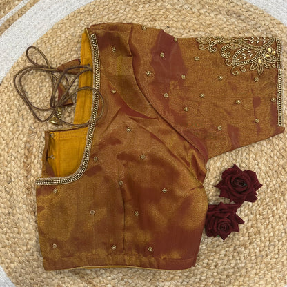 46” Size 16 Aari Worked Sari Blouse Indian Saree Top Silk Orangish Copper B417
