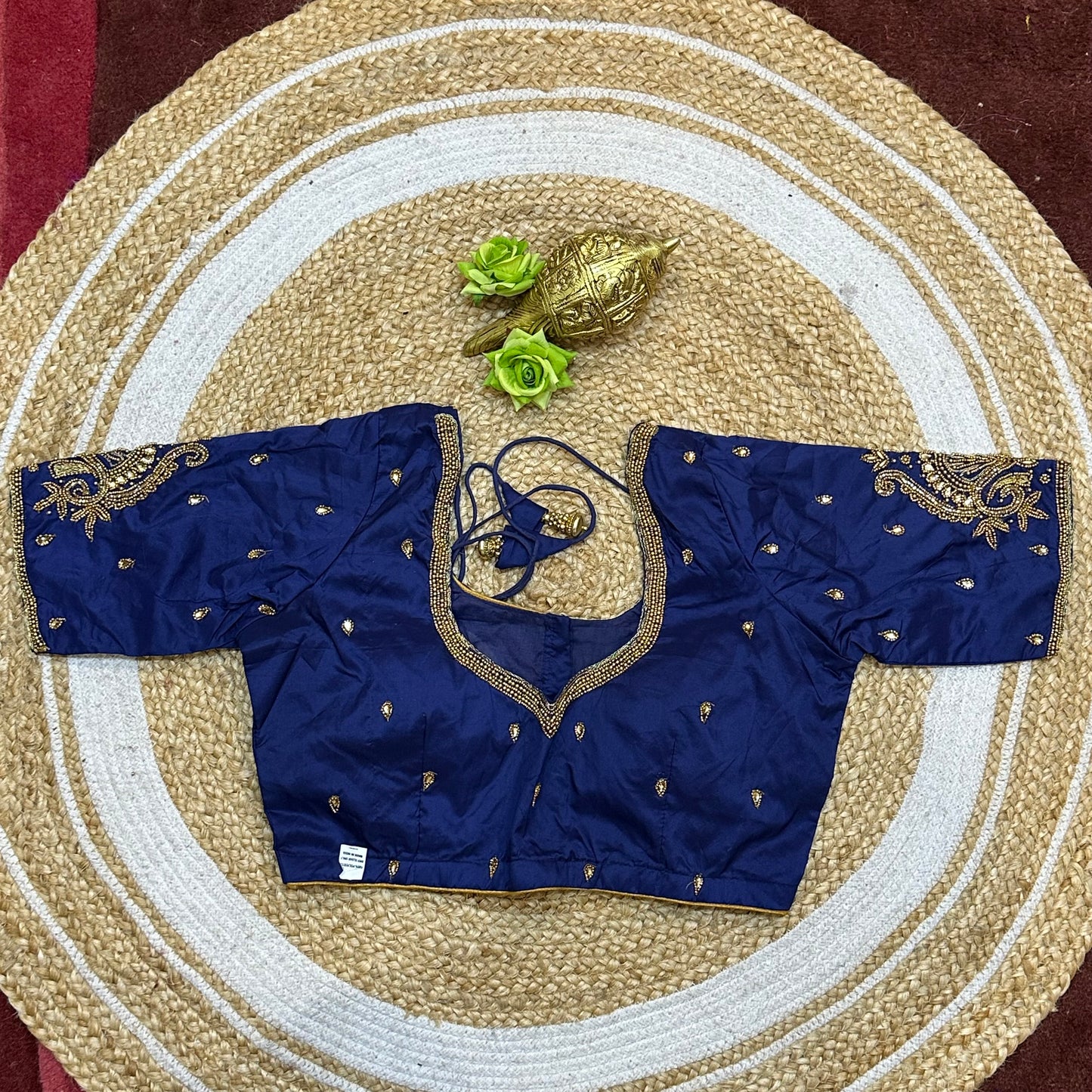 38” M Size 8 Aari Worked Sari Blouse Indian Saree Top Navy Blue B289