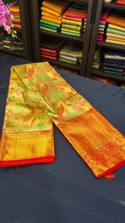 Kanchipuram Pure Silk Saree Bridal Tissue Kanjivaram Sari SPK240