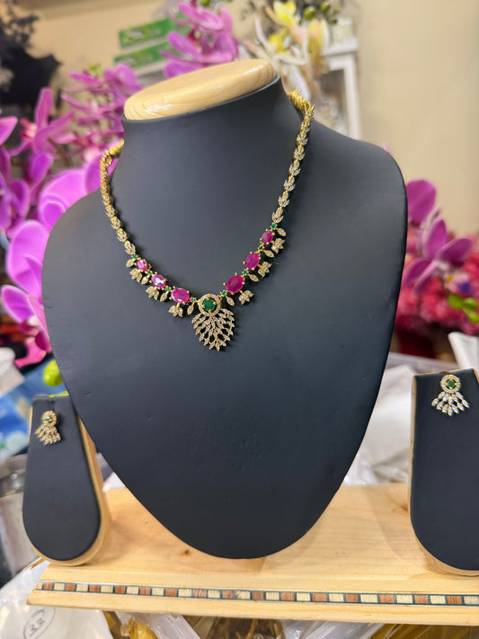 Indian Brass Necklace & Earrings Jewellery Set Multi N65