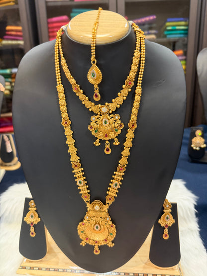 Rajwadi Polished Brass Indian Bridal Necklace set N4
