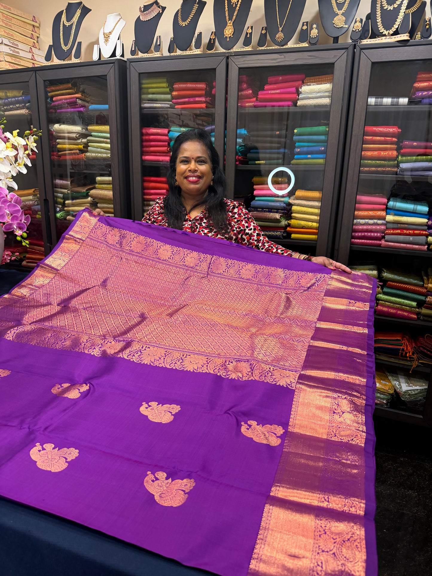 Kanchipuram Pure Silk Saree Purple Kanjivaram Sari SPK220