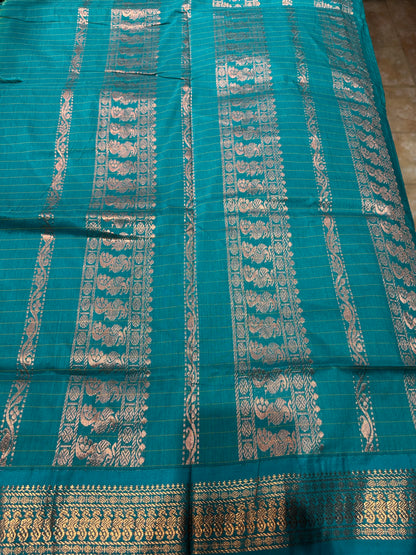 Kalyani Silk Cotton Sari Indian Saree Lime Green & Teal S53